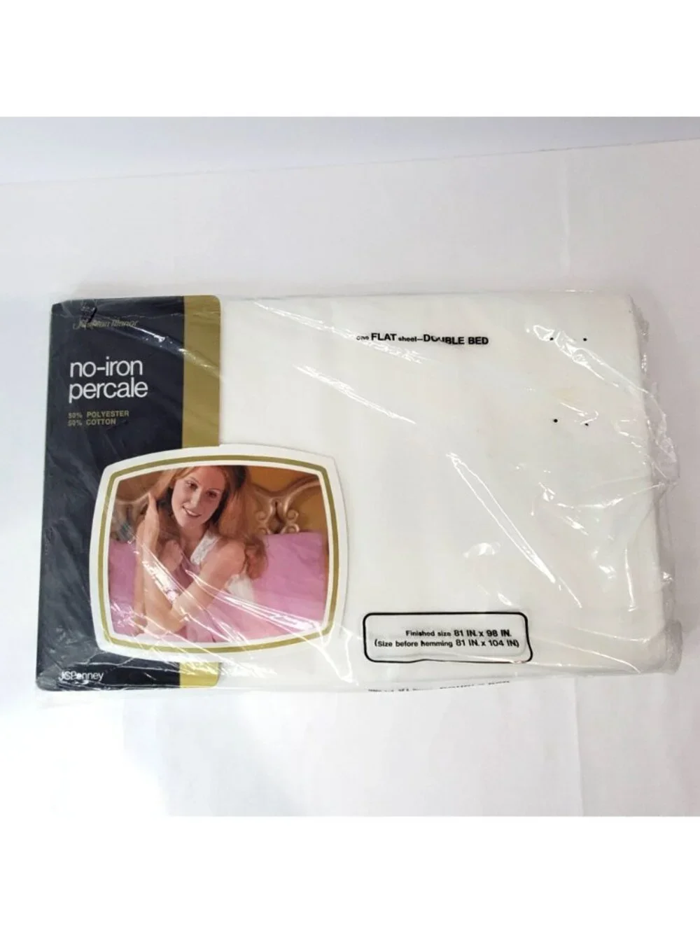 VTG JCPenney Fashion Manor White Percale Flat Sheet Double Bed  No-Iron USA